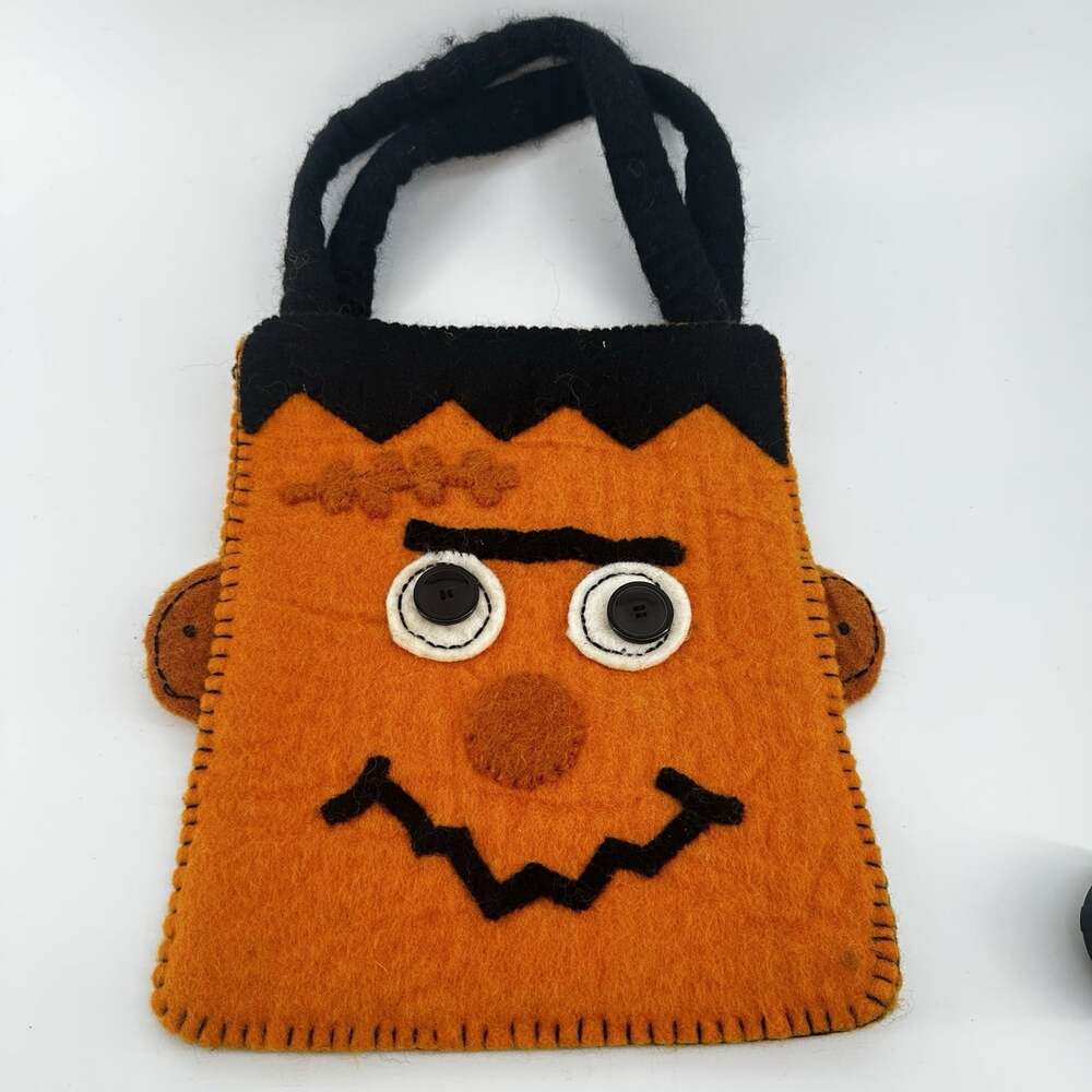 HALLMARK Wool Felt Orange/Black HALLOWEEN Trick or Treat Frankenstein Bag Fall